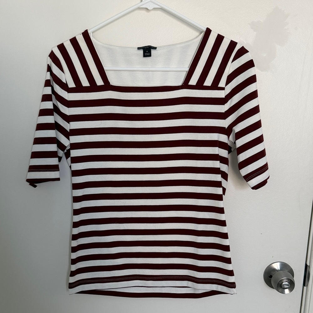 Ann Taylor Brown and White Striped Knit Top